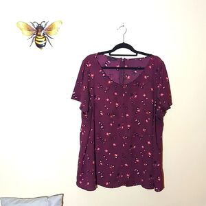 Attention Blouse, Maroon With Flowers, Size 3X